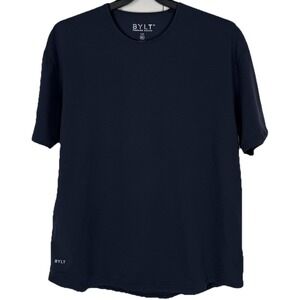 BYLT Drop Cut Lux T Shirt Mens 2XL XXL Navy Blue Athletic Stretch Crew Neck
